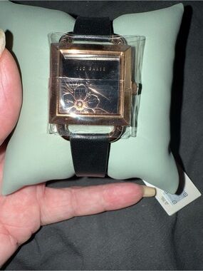 Ted Baker Rose Gold Square Dial with Black Leather Strap